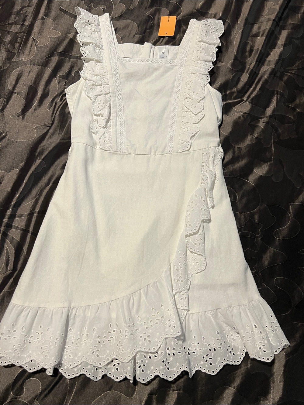 NWT Target Girls White Eyelet Cotton Ruffle Sundress Removable Tie AUS Youth 12